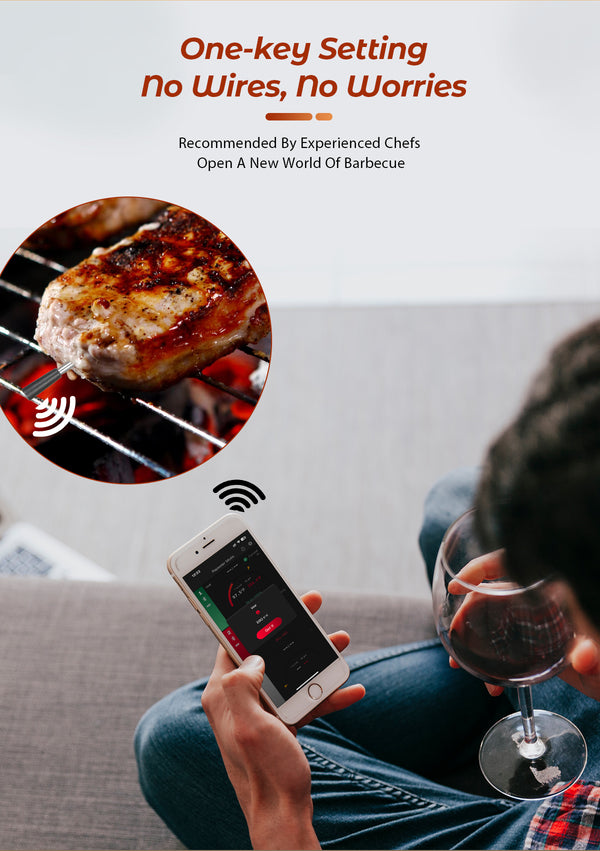 Termómetro para cocinar y freír - WIFI con APP para freír - Repetidor asegura larga distancia al móvil - Horno, parrilla o sartén.