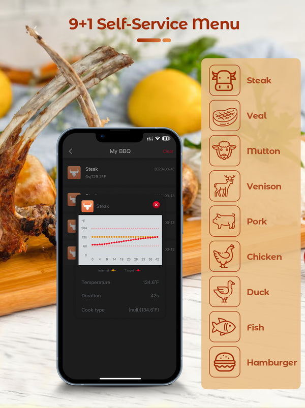 Termómetro para cocinar y freír - WIFI con APP para freír - Repetidor asegura larga distancia al móvil - Horno, parrilla o sartén.