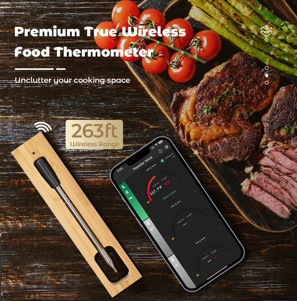 Termómetro para cocinar y freír - WIFI con APP para freír - Repetidor asegura larga distancia al móvil - Horno, parrilla o sartén.