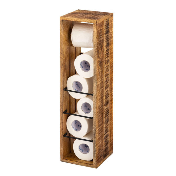 Toilet paper holder wood 17x17cm - Toilet roll holder made of square mango wood