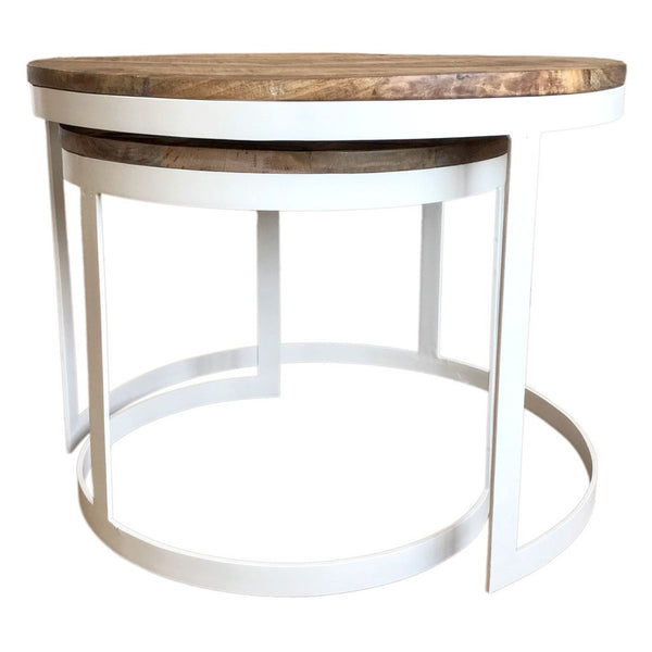 Juego de mesa de centro - 2 mesas auxiliares - Mesa de centro redonda Austin - Estructura de metal