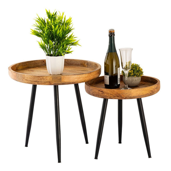 Side table wood round diameter of 40 or 50cm. Coffee table living room table Vancouver metal feet matt black