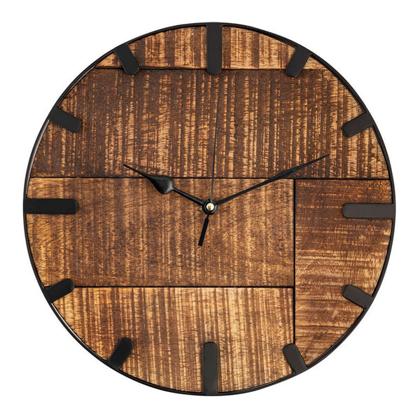 Wall clock wood diameter 30 cm. Living room clock modern round made of wood vintage silent. Made of mango wood.